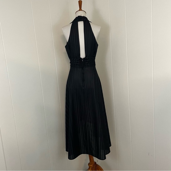 Vintage Black Dress Women’s M Sleeveless Halter V-Neck A-Line Midi - Picture 7 of 9